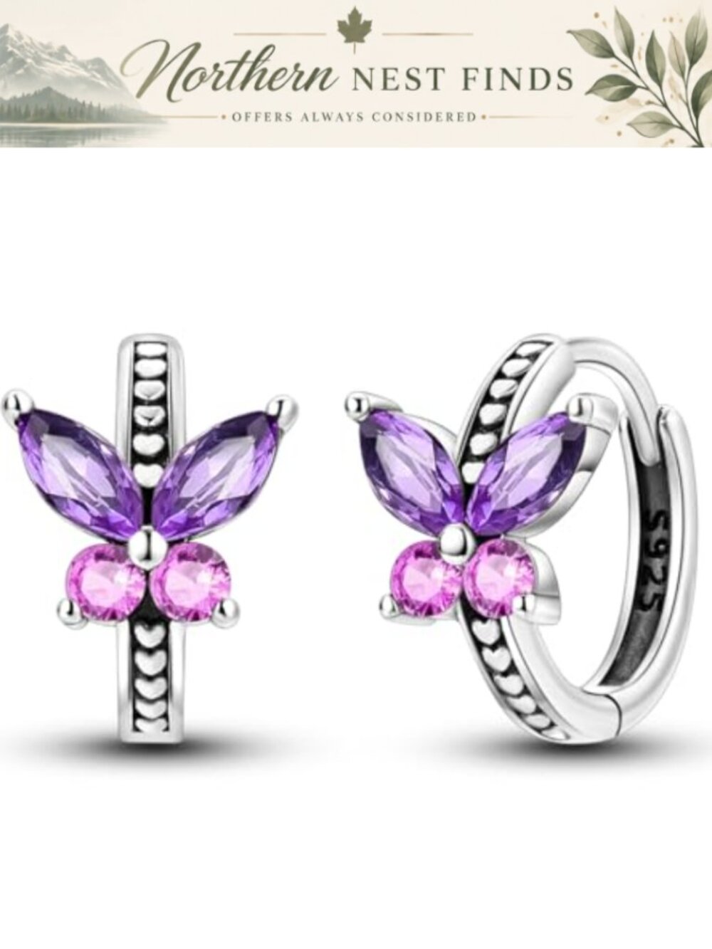 925 Sterling Silver Huggie Hoop Earrings Pave Cubic Zirconia Chunky Small Hoops
